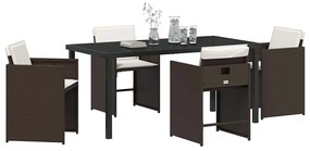 vidaXL Σέτ φαγητού για κήπο με μαξιλάρι 5 pcs Καφέ Πολυ ράταν
