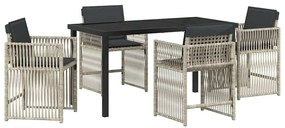 vidaXL Σετ Κηπουρικής 5 τμχ με Μαξιλάρια σε Ανοιχτό Γκρίζο Πολυ Ράτταν