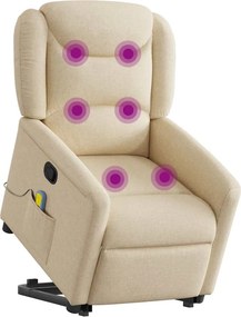 vidaXL Πολυθρόνα Μασάζ Ανακλινόμενη με Ανύψωση Κρεμ Υφασμάτινη