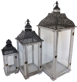 Φανάρι Huta 346-000016 (Σετ 3Τμχ) 18x18x46,5/25,5x25,5x68/32,5x32,5x87cm Grey Inart Ξύλο,Αλουμίνιο,Γυαλί