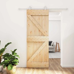 vidaXL Συρόμενη Πόρτα 80 x 210 cm Μασίφ Ξύλο Πεύκου Φυσικό και Λευκό