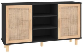 vidaXL Ντουλάπι Μαύρο 105x30x60 εκ. από Μασίφ Πεύκο &amp; Φυσικό Ρατάν
