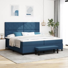 vidaXL Κρεβάτι Βάσης με Στρώμα & Πάγκο Μπλε 200x200 εκ Ύφασμα