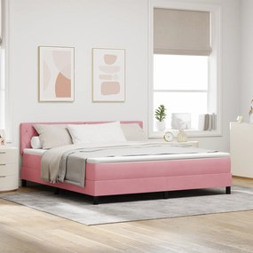 vidaXL Κρεβάτι Box Spring με Στρώμα & LED Ροζ 180x200 εκ. Βελούδο