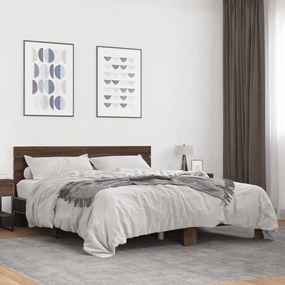 vidaXL Πλαίσιο Κρεβατιού Καφέ Δρυς 160x200 εκ. Επεξ. Ξύλο &amp; Μέταλλο