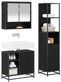 vidaXL Σετ Επίπλων Μπάνιου με ράφι 3 pcs Μαύρη Οξυά Επεξεργασμένο ξύλο