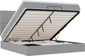 vidaXL Οθωμανικό κρεβάτι με στρώματα &amp; LEDs Ανοιχτό γκρι ύφασμα