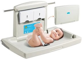 VEVOR Wall-Mounted Baby Changing Station, Horizontal Foldable Diaper Change Table with Safety Straps and Hanging Rods, Use in Commercial Bathrooms,  Daycare Centers for Newborns &amp; Infant