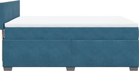 vidaXL Κρεβάτι Boxspring με Στρώμα Μπλε 160x200 εκ. Βελούδινο