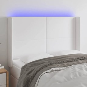 Κεφαλάρι Κρεβατιού LED Λευκό 147x16x118/128 εκ. Συνθετ. Δέρμα - Λευκό
