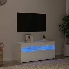 vidaXL Έπιπλο Τηλεόρασης με LED Γυαλιστερό Λευκό 90x35x40 εκ.