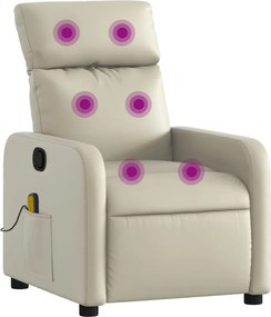 vidaXL Πολυθρόνα Μασάζ Ανακλινόμενη Κρεμ από Συνθετικό Δέρμα