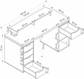 Γραφείο Λευκό AZICRO 150x60x75