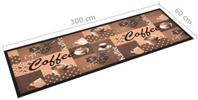 Πατάκι Κουζίνας Σχέδιο Coffee Καφέ Πλενόμενο 60 x 300 εκ. - Πολύχρωμο