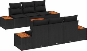 vidaXL Σετ Καναπέ Κήπου με μαξιλάρι 7 pcs Μαύρο Πολυ ράταν
