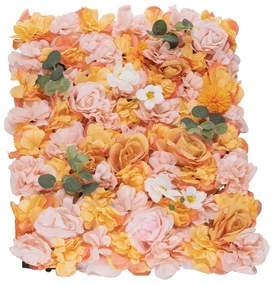 GloboStar® Artificial Garden ROSES STORY ORANGE 78333 Τεχνητό Διακοσμητικό Πάνελ Λουλουδιών - Κάθετος Κήπος σύνθεση Αμβροσία Μ60 x Π40 x Υ6cm