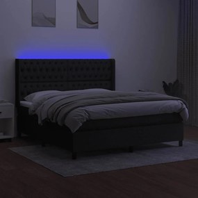 vidaXL Κρεβάτι Boxspring με Στρώμα &amp; LED Μαύρο 160x200 εκ. Υφασμάτινο