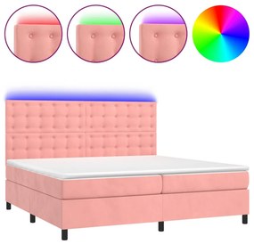 vidaXL Κρεβάτι Boxspring με Στρώμα &amp; LED Ροζ 200x200 εκ. Βελούδινο