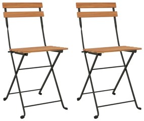 Καρέκλες Bistro Πτυσσόμενες 2 τεμ. Μασίφ Ξύλο Teak και Ατσάλι - Καφέ