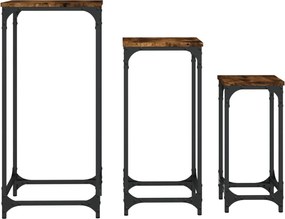 vidaXL Τραπεζάκια Βοηθητικά Στοιβαζόμενα 3τεμ.Καπνιστή δρυς Επεξ. Ξύλο