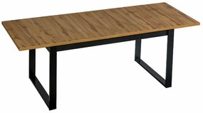 Τραπέζι Ogden J112, Wotan δρυς, Μαύρο, 77x90x160cm, 74 kg, Επιμήκυνση, Πλαστικοποιημένη μοριοσανίδα, Μέταλλο | Epipla1.gr