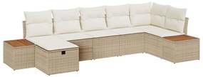 vidaXL Σετ Καναπέ Κήπου με μαξιλάρι 7 pcs Μπεζ Πολυ ράταν