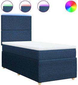 vidaXL Κρεβάτι Boxspring με Στρώμα Μπλε 90x190 εκ.Υφασμάτινο