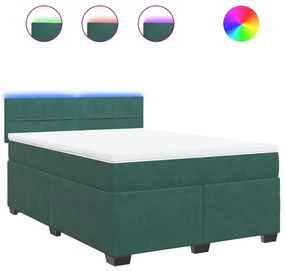 vidaXL Κρεβάτι Boxspring με Στρώμα Σκούρο Πράσινο 140x200εκ. Βελούδινο