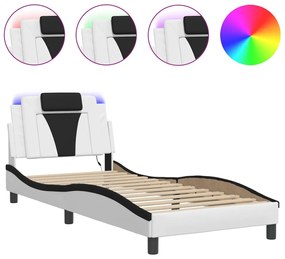 vidaXL Πλαίσιο Κρεβατιού με LED Λευκό/Μαύρο 80x200εκ Συνθετικό Δέρμα