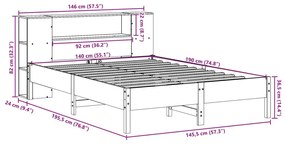 Κρεβάτι Βιβλιοθήκη Χωρίς Στρώμα 140x190 εκ Μασίφ Ξύλο Πεύκου - Καφέ