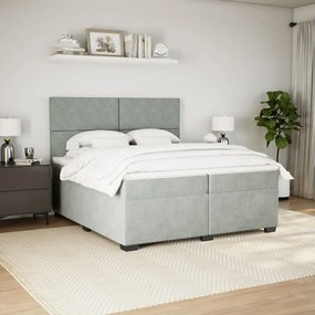 vidaXL Κρεβάτι Boxspring με Στρώμα Ανοιχτό Γκρι 200x200 εκ. Βελούδινο