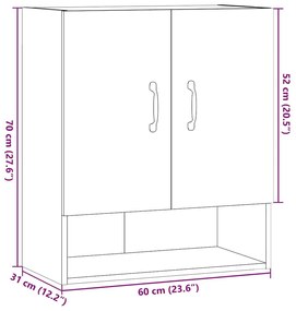 Ντουλάπι Τοίχου Παλιό Ξύλο 60 x 31 x 70 εκ. Επεξεργασμένο Ξύλο - Καφέ