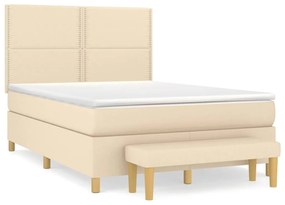 Κρεβάτι Boxspring με Στρώμα Κρεμ 140x190 εκ. Υφασμάτινο - Κρεμ