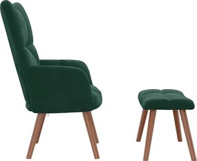 vidaXL Πολυθρόνα Relax Σκούρο Πράσινο Βελούδινη με Σκαμπό