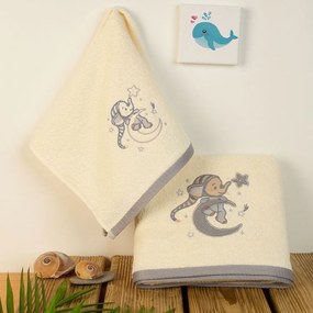 Πετσέτες Βρεφικές Με Κέντημα Dreaming Elephant 169 (Σετ 2τμχ) Ecru DimCol Towels Set 70x140cm 100% Βαμβάκι