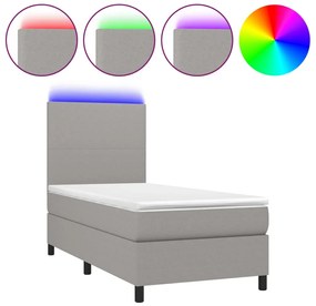 vidaXL Κρεβάτι Boxspring με Στρώμα &amp; LED Αν.Γκρι 80x200 εκ. Υφασμάτινο