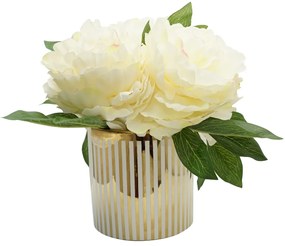 Artekko Faux Τεχνητή Παιώνια σε Κεραμική Γλάστρα Χρυσό Λευκό (30x30x26)cm Artekko F4465-CREA-DS