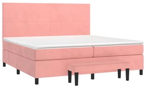 vidaXL Κρεβάτι Boxspring με Στρώμα Ροζ 200x200 εκ. Βελούδινο