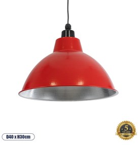 GloboStar® LOUVE 01177 Vintage Industrial Κρεμαστό Φωτιστικό Οροφής Μονόφωτο 1 x E27 AC220-240V IP20 - Φ40 x Y30cm - Κόκκινο με Ασημί Μεταλλικό Καμπάνα  - 5 Χρόνια Εγγύηση