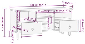 Έπιπλο Τηλεόρασης 100 x 33 x 46 εκ. από Μασίφ Ξύλο Μάνγκο - Καφέ