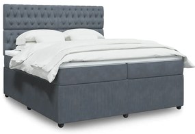 vidaXL Κρεβάτι Boxspring με Στρώμα Σκούρο Γκρι 200x200 εκ. Βελούδινο