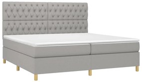 vidaXL Κρεβάτι Boxspring με Στρώμα Ανοιχτό Γκρι 200x200 εκ. Υφασμάτινο