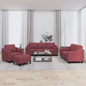 Πολυθρόνες Σετ 4 Τεμαχίων Μπορντό από Ύφασμα με Μαξιλάρια 3201800