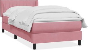 vidaXL Κρεβάτι Boxspring με Στρώμα Ροζ 90x220 εκ. Βελούδινο