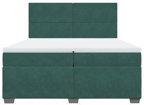 vidaXL Κρεβάτι Boxspring με Στρώμα Σκούρο Πράσινο 200x200εκ. Βελούδινο