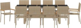 vidaXL Σέτ φαγητού για κήπο 11 pcs Μπεζ συνθετικό ρατάν