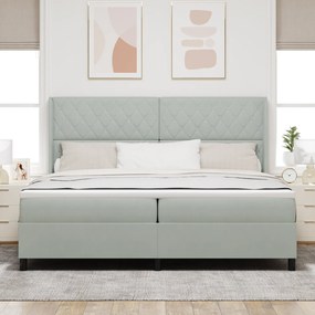 vidaXL Κρεβάτι Box Spring με Στρώμα & LED Φως Γκρι 200x200 εκ Βελούδο