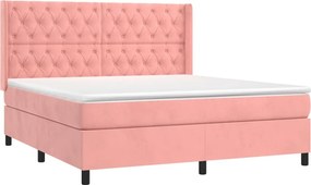 vidaXL Κρεβάτι Boxspring με Στρώμα Ροζ 160x200 εκ. Βελούδινο