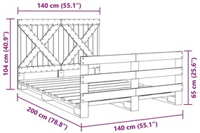 Πλαίσιο Κρεβατιού με Κεφαλάρι 140x200 εκ. από Μασίφ Ξύλο Πεύκου - Καφέ