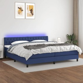 Κρεβάτι Boxspring με Στρώμα &amp; LED Μπλε 200x200 εκ. Υφασμάτινο